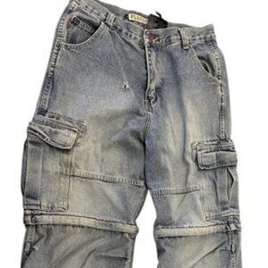Vintage Plugg Y2K Zip Off Cargo Jeans Convertible Pants 2000s Utility Pockets 20